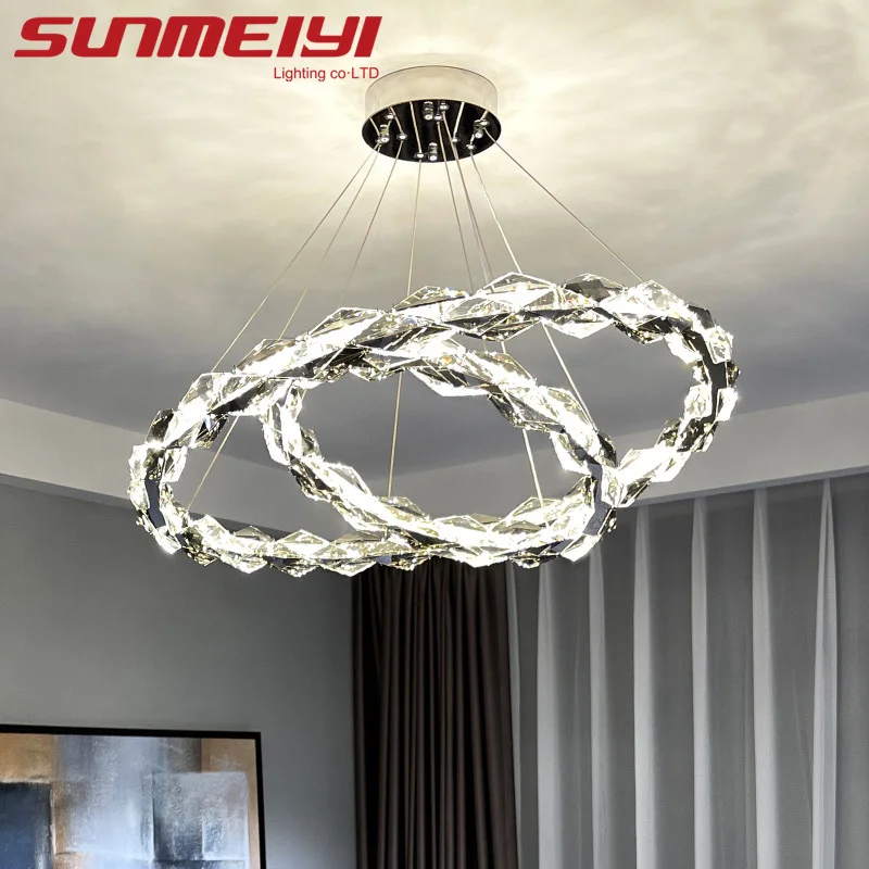 Luxury K9 Crystal Chandelier Modern LED Light Ring Headlight For Hotel Living Dining Room Kitchen Bedroom Stairway Hanging Light