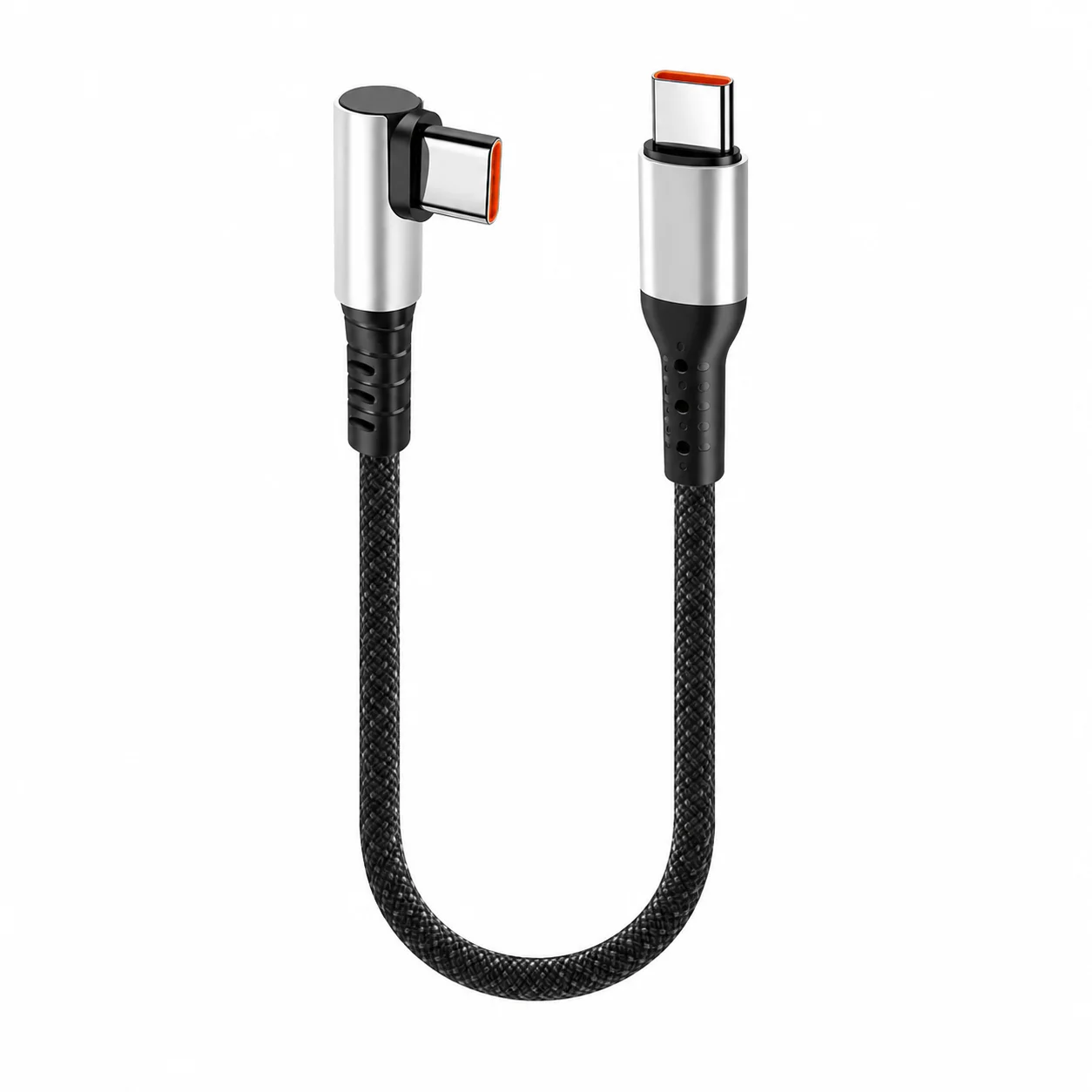 USB-C-Kabel 6A Schnellladung Kurzes Kabel USB-A auf Typ-C 90 Grad Rechtwinklig Geflochtenes Ladekabel 0,25m 0,5m für Handy und Gaming