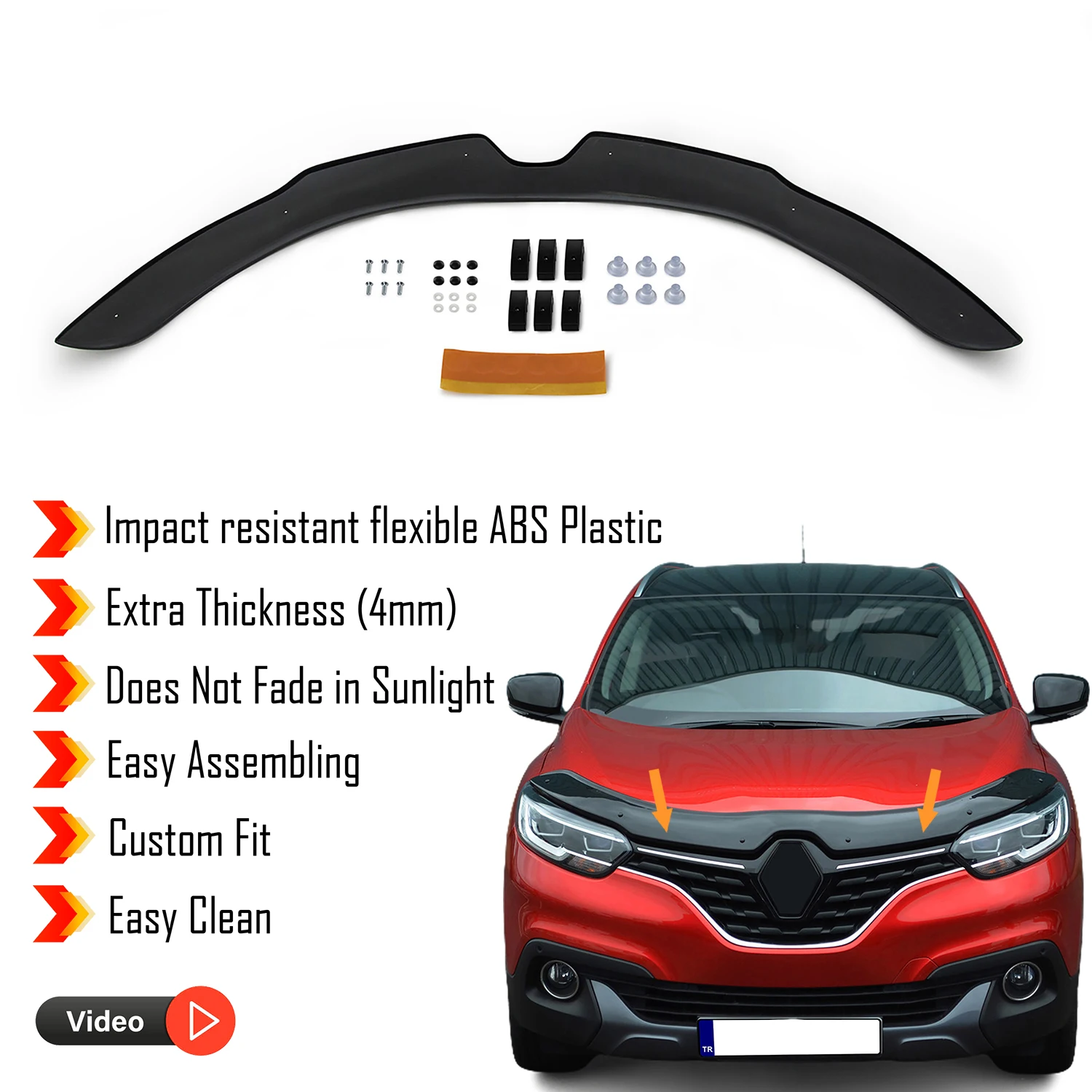 Hood Deflector Guard for Renault Kadjar (2012-2020) Bug Shield Bonnet Protector / 4 mm thickness and ultra-durable material