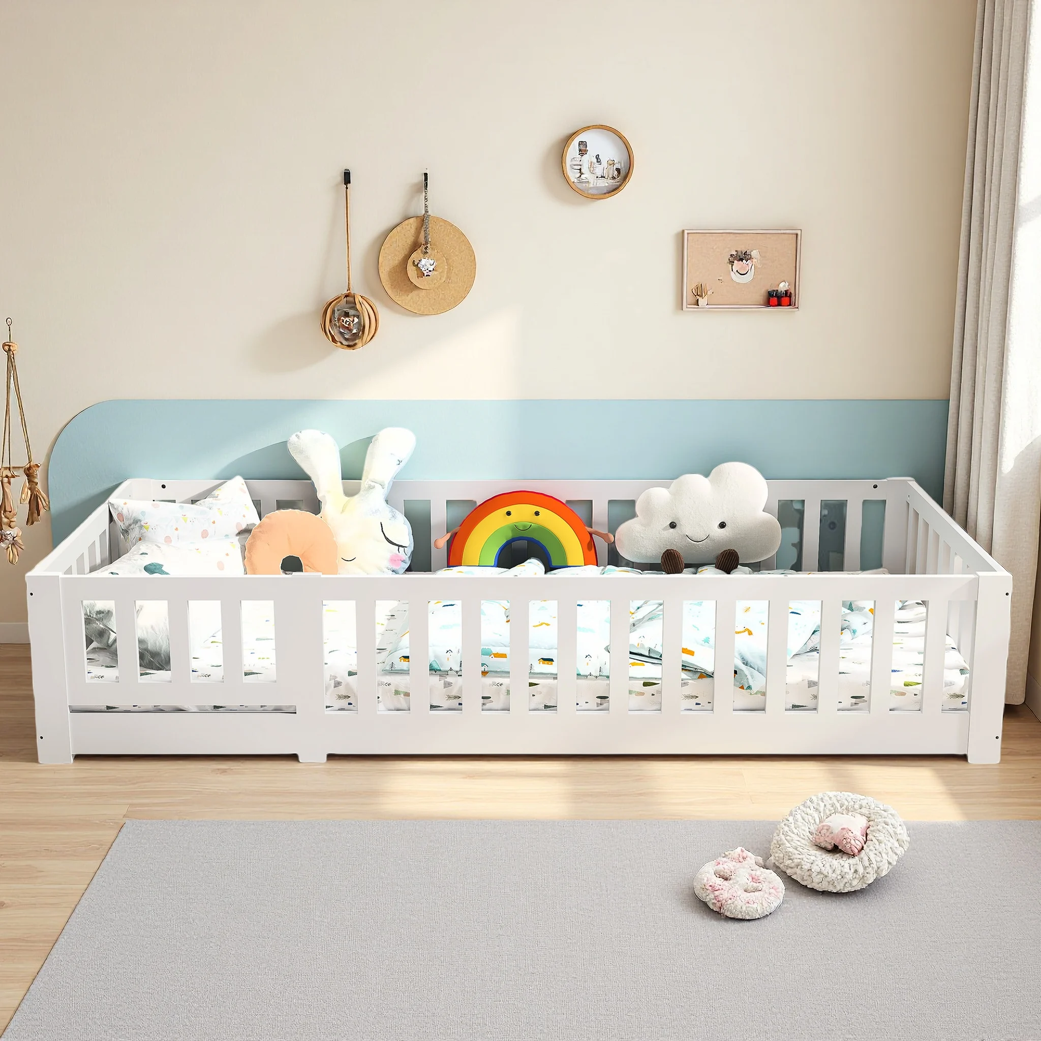 Letto per bambini 90x200 cm Letto per bambini in legno con barriera di sicurezza e letto box in ardesia Montessori per ragazzo e ragazza