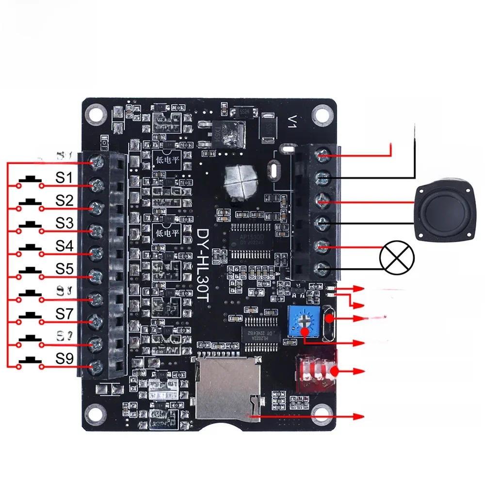 Mp3 Voice Player Module Sound Playback Broadcast 30W 60W Muziek High Power Versterker DC9-24V Biult-In Opslag Tf Kaart Voor Arduino - afbeelding 2