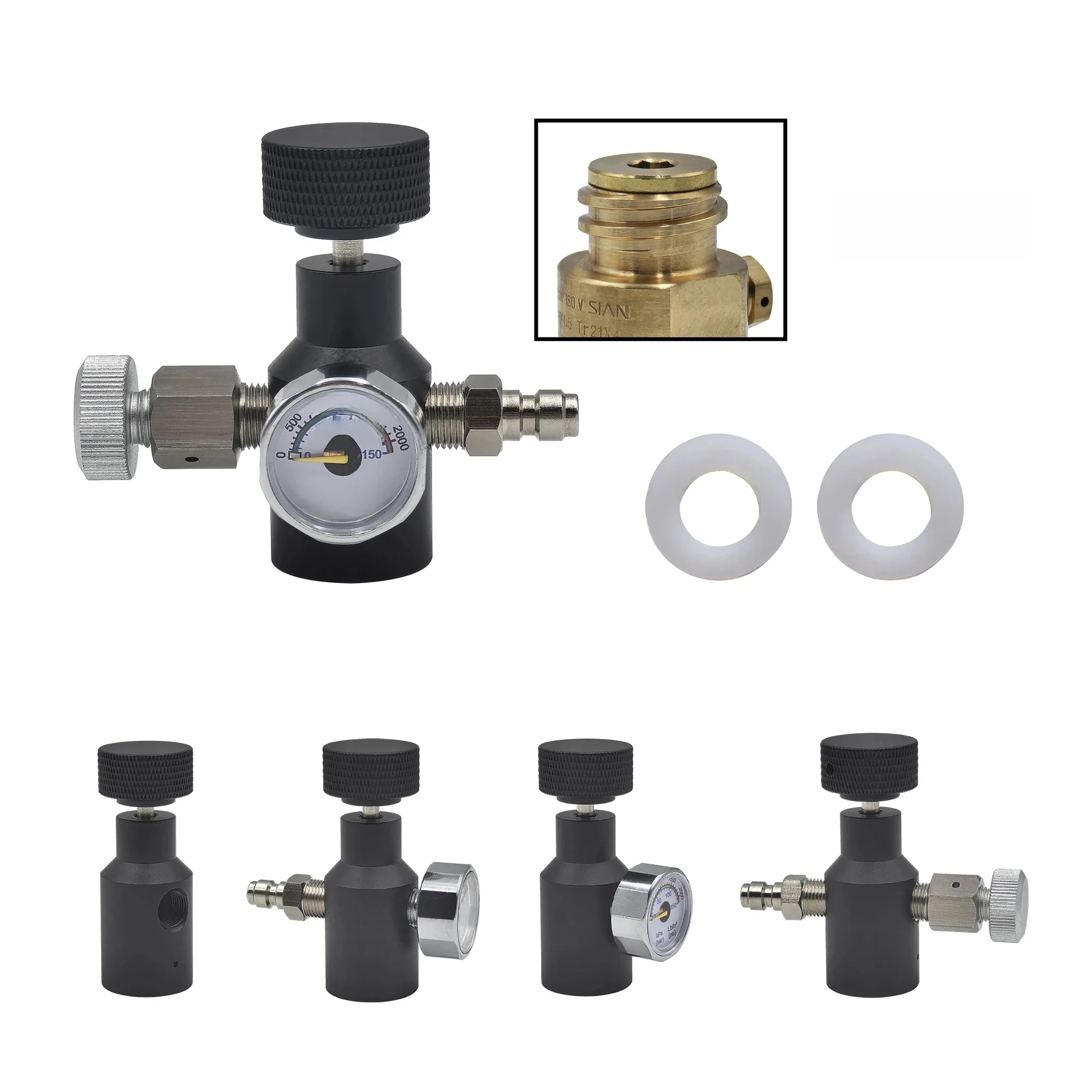 Adaptateur de remplissage universel HPA pour Valve filetée TR21-4, bouteille cylindrique de dioxyde de carbone, eau gazeuse, Station de recharge CO2, jauge d'aération
