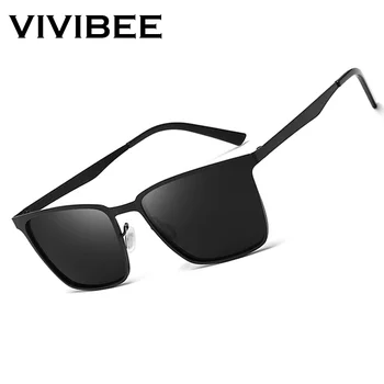 VIVIBEE クラシック長方形偏光サングラス男性マットブラック UV400 ファッションスクエアサングラススプリングヒンジドライビングシェード