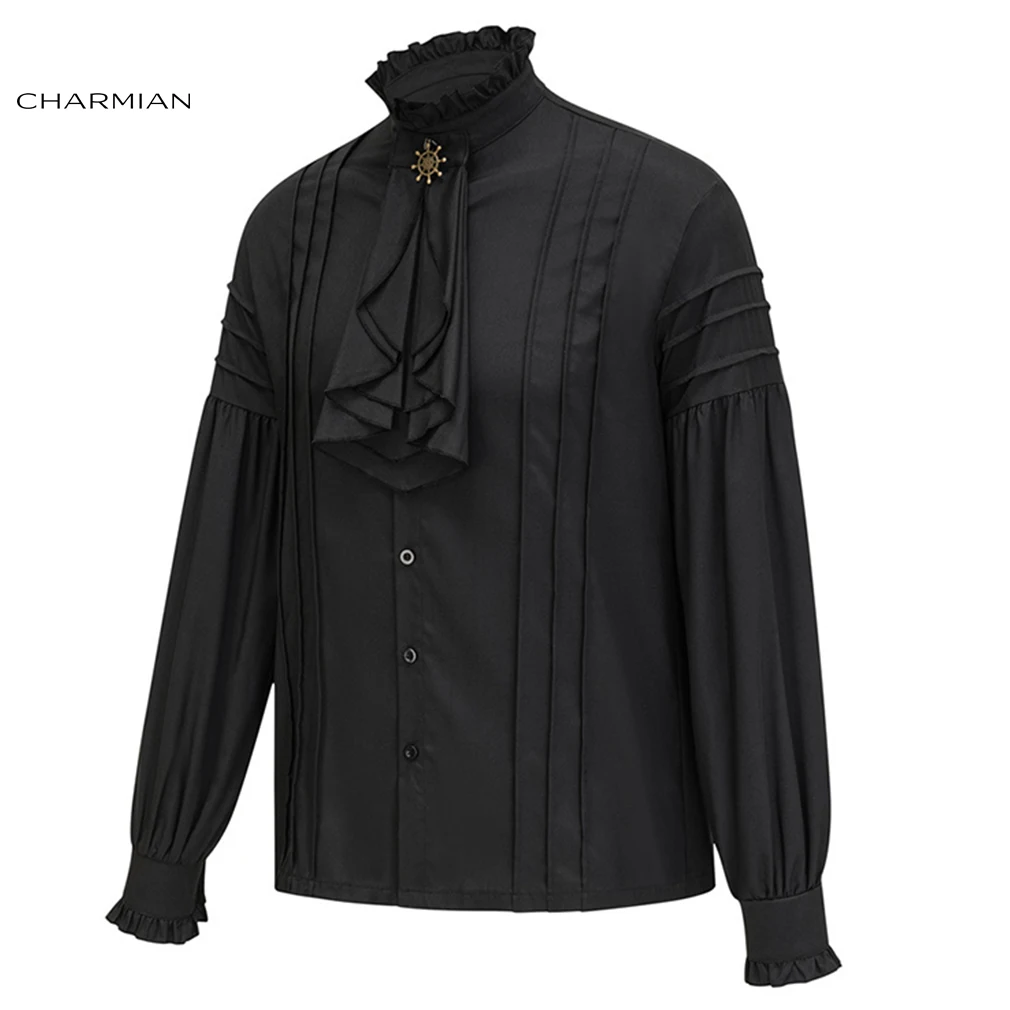 Charmian Medieval Shirt Mens Pirate Blouse Renaissance Long Sleeve Victorian Gothic Top Halloween Costume Steampunk Clothes