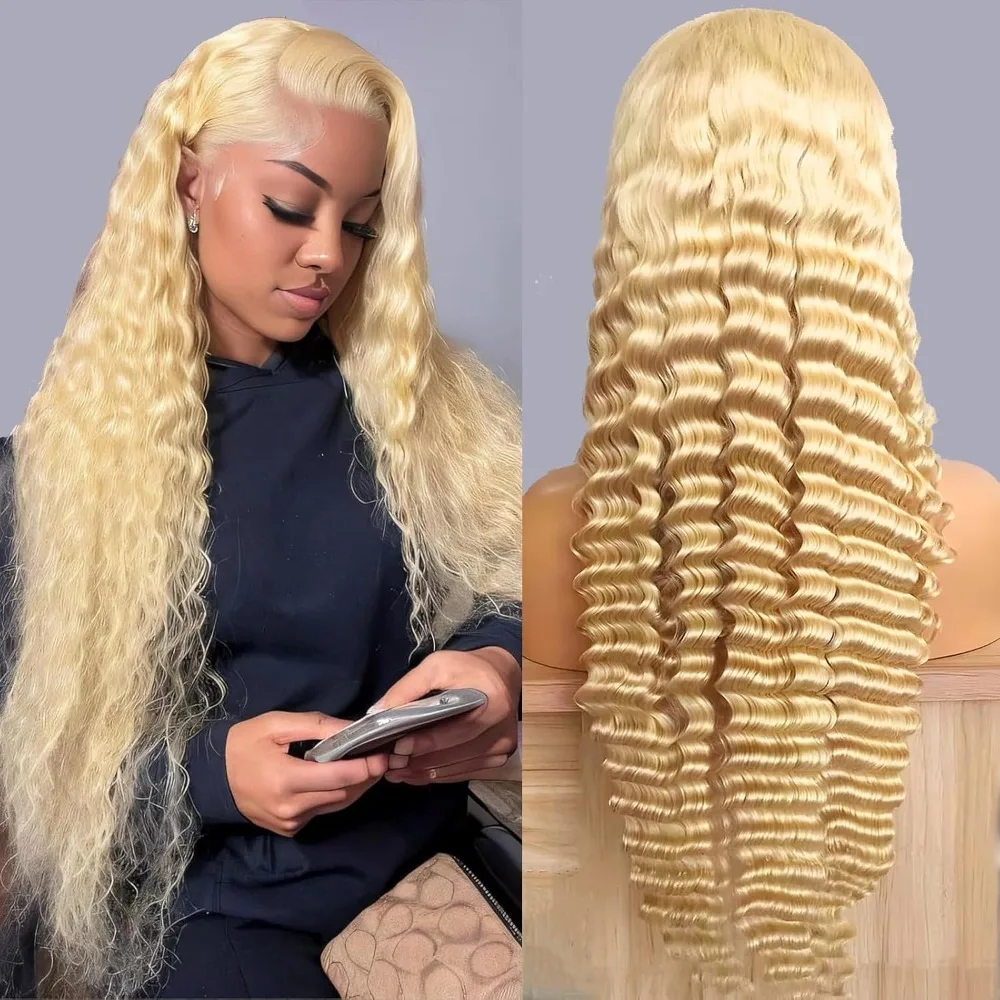 

613 13x4 Lace Front Wig Human Hair 30 Inch Blonde Deep Wave Wig 250 Density 613 HD Lace Frontal Wig Pre Plucked with Baby Hair