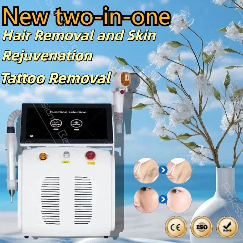 Professional 2 in 1 Diode and Nd Yag Laser 755 808 1064nm Hair Removal Machine Portable Picoseconds Laser Tattoo Remover