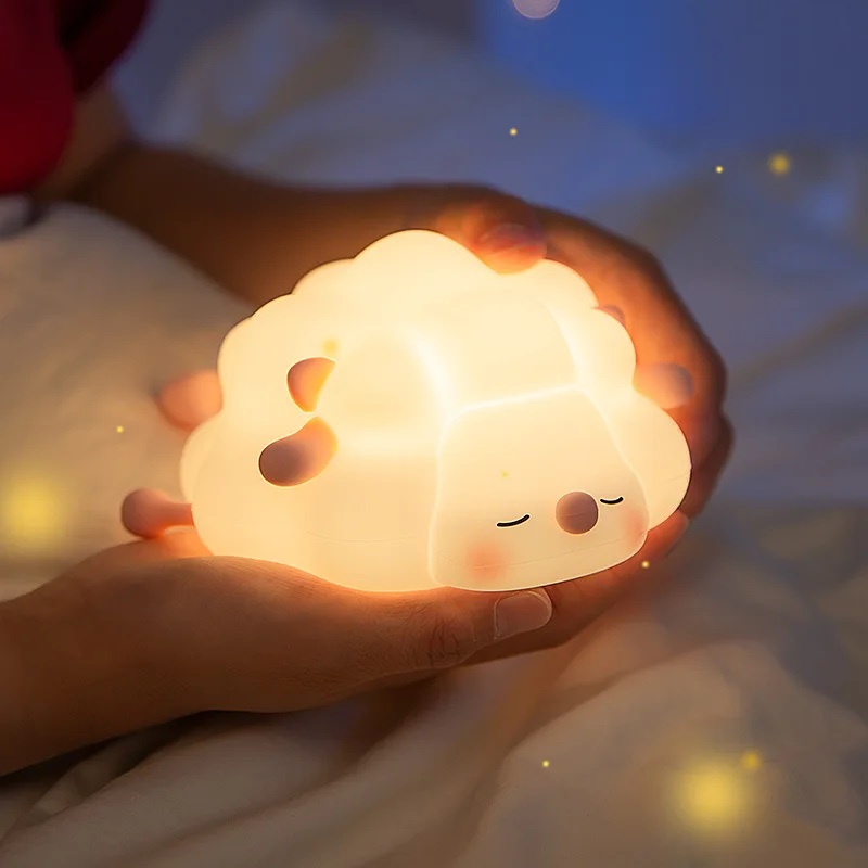 LED Cute Sheep Night Light USB lampada da notte in Silicone USB ricaricabile Mood Light sensore tattile luce notturna per la decorazione della camera da letto dei bambini