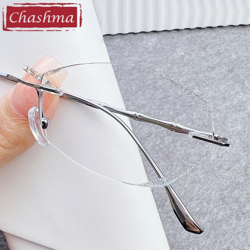 نظارات طبية من تشاشما للنساء من التيتانيوم، نظارات عصرية بحواف ماسية بدون إطار لعدسات وصفات فوتوكروميك