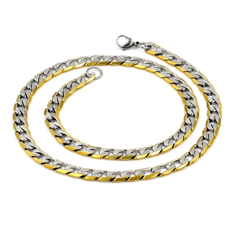 LUXUSTEEL Cuban Chain Necklace for Men Women Gold Plated Mixed Silver Color Stainless Steel Pattern Curb Link Chain Male Collar