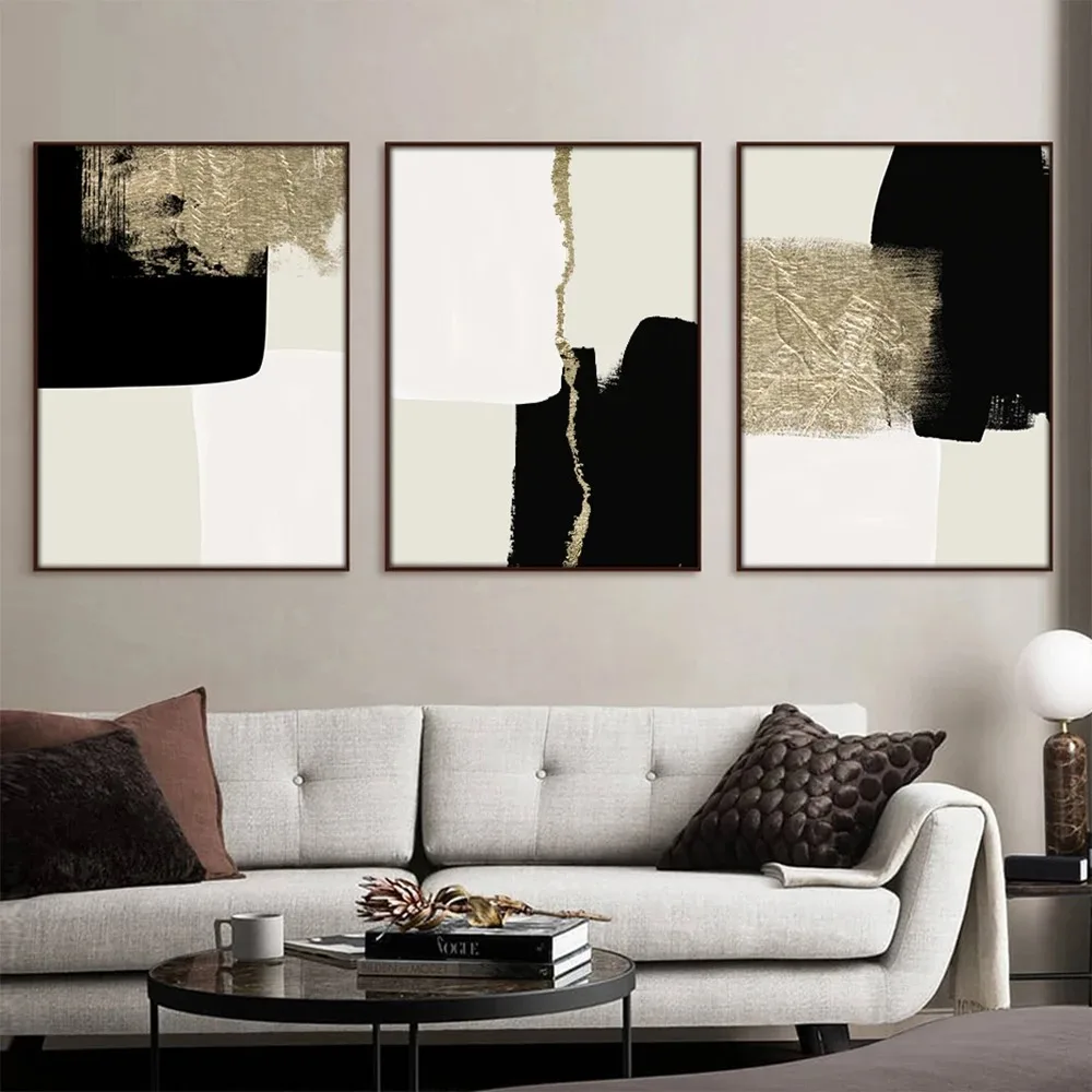 1Pcs Home Decor Art Mural Beige Interior Paintings Bedroom Minimalist Poster Modern Abstract Wall Art Canvas Painting Black Gold