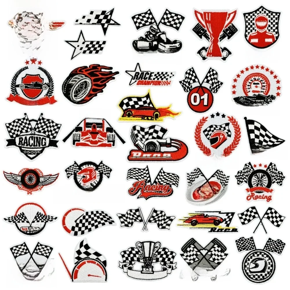 Patchs brodés sur le thème de la course, pour vêtements, drapeau de Signal, Badge de Champion de course, autocollants thermiques avec Logo du Club de course