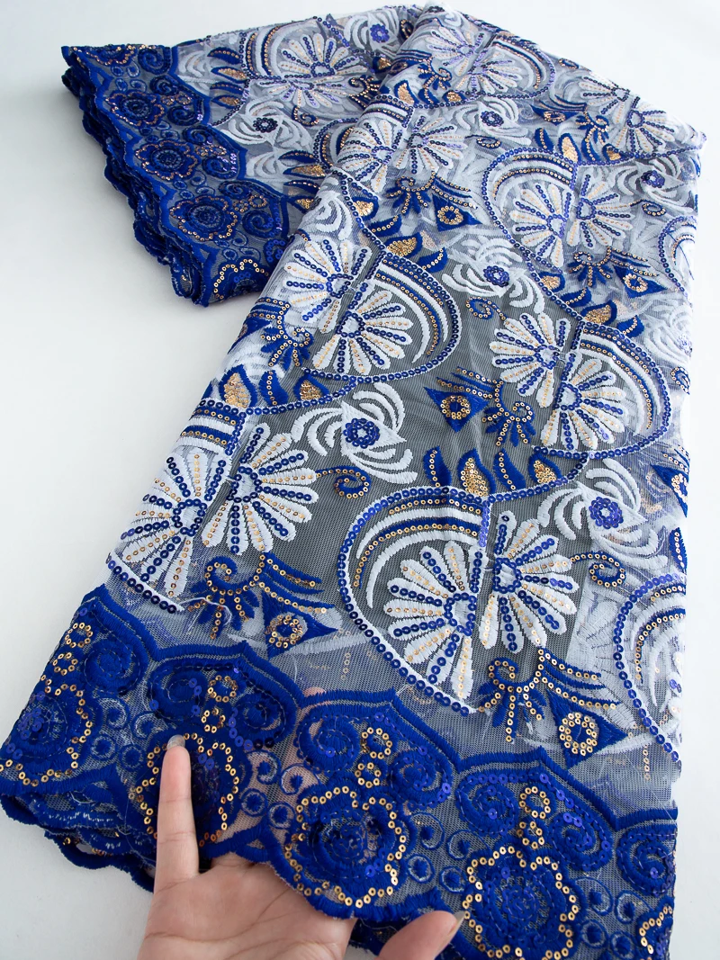 African French Mesh Lace Fabric Latest 2026 Nigerian Milk Silk Lace Embroidered Fabric with Sequins for Women Dress 5Yards 4390