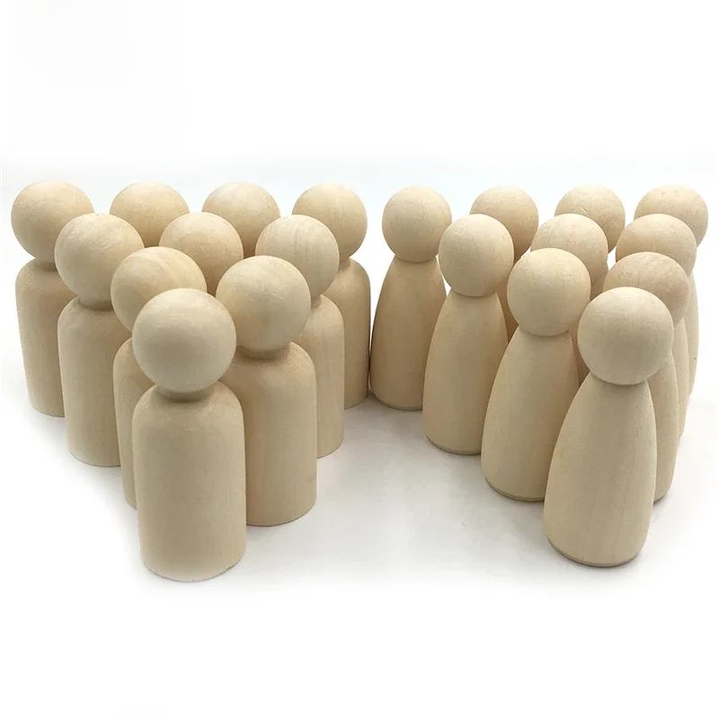 Kissteethe 50st Mannen Vrouw Gemengde Effen Blank Natuurlijk Hout Mensen Peg Poppen Ongeverfd Figuren Bruidstaart Familie Kerstcadeau - afbeelding 2