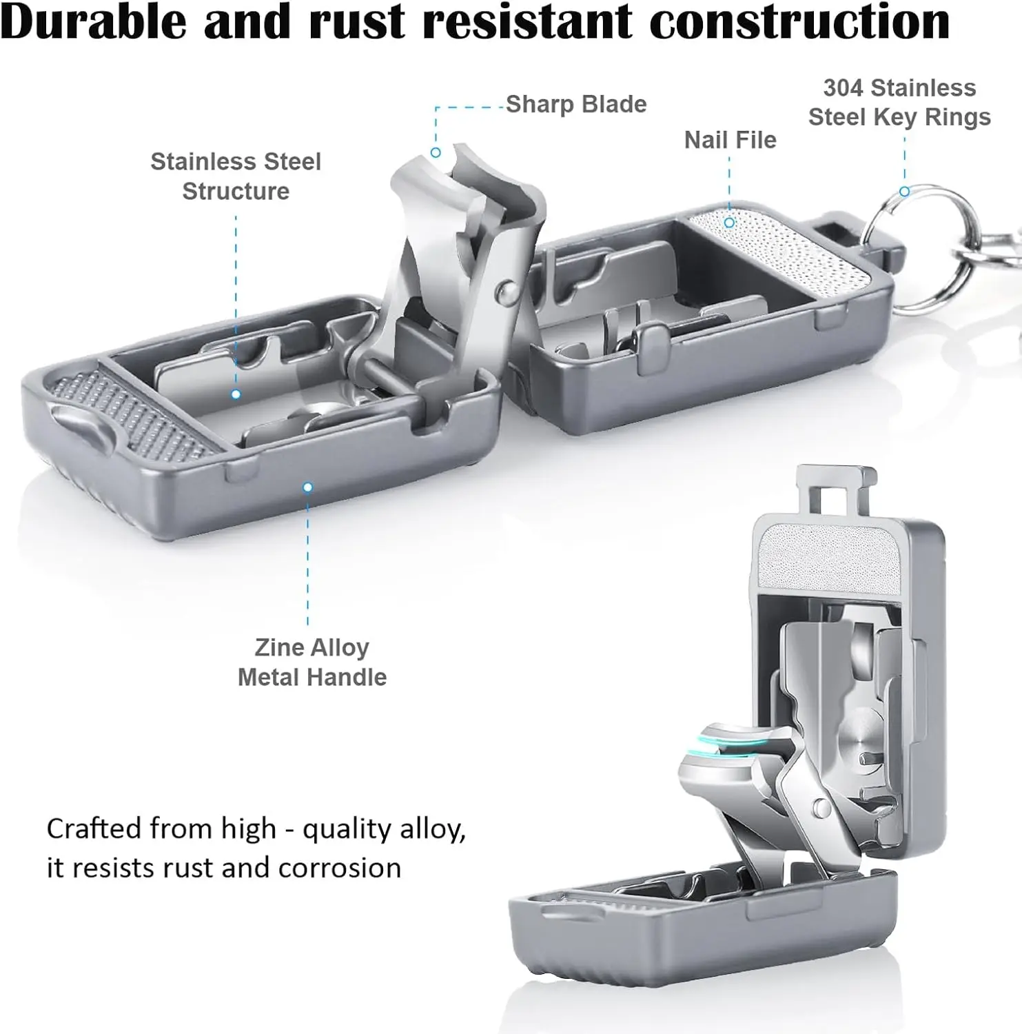 ABLY Portable Foldable Travel Nail Clipper, Stainless Steel Splash Proof Design, Mini Nail Trimmer Perfect for Home and Outdoor