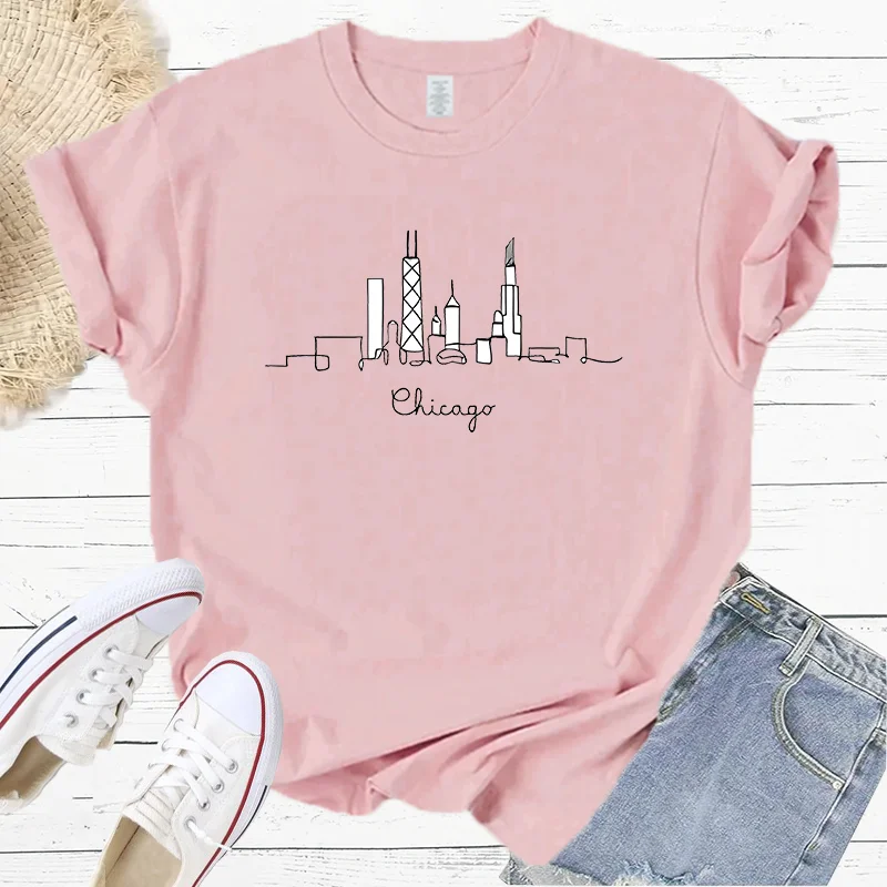 Summer Chicago City Simple Painting Fashion Sports Women's T-Shirt Harajuku Graphic Clothing Women's Top,Drop Ship