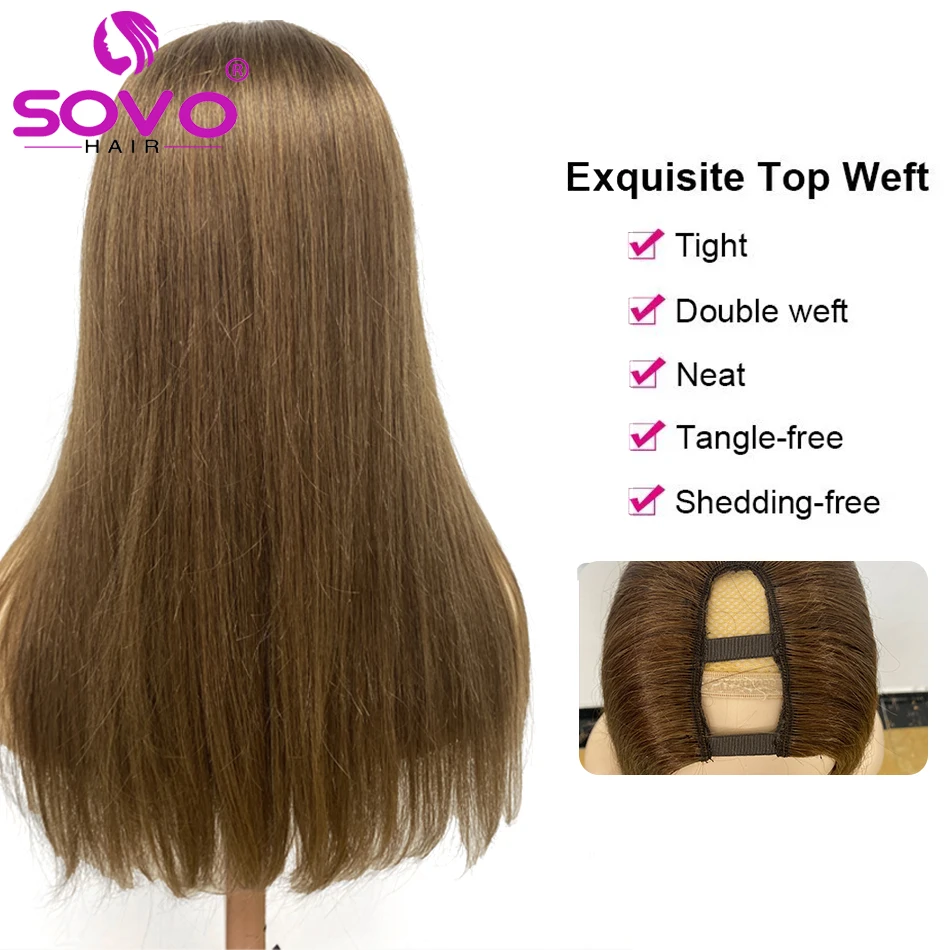 U Part Human Hair Wigs Remy 180 Density Ash Blonde Opening Half Wigs for Women SOVO Highlight Machine Made Glueless U Shape Wigs