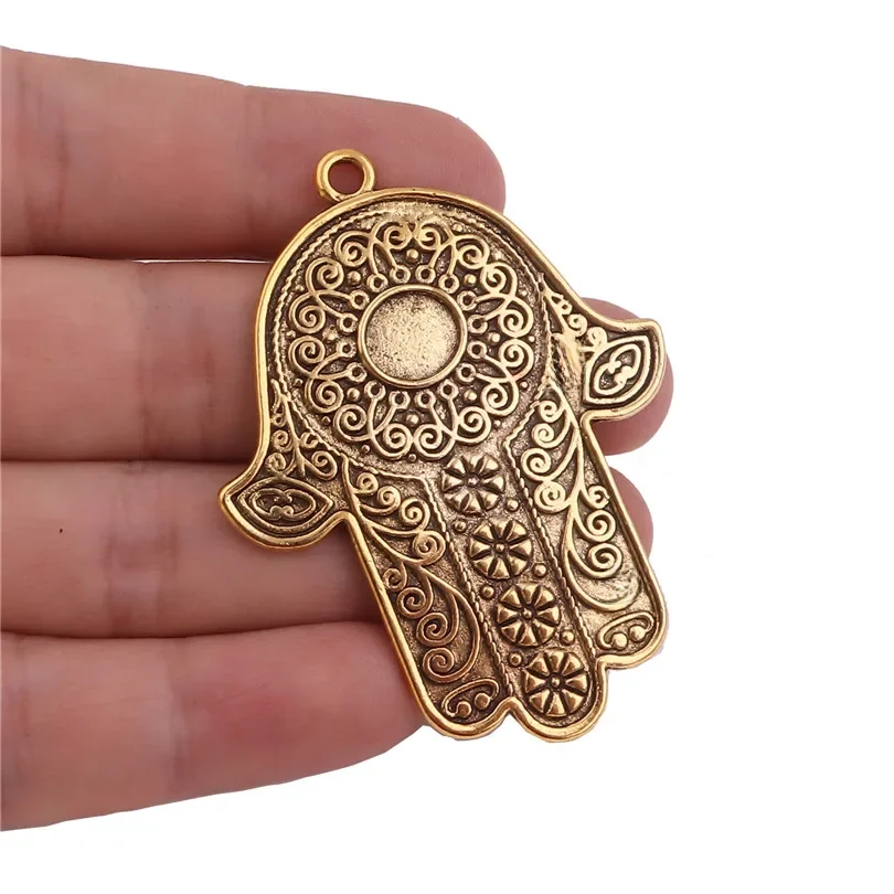 5 sztuk/partia szczęście duże Hamsa ochrona dłoni Amulet Charms z koralikami złego oka starożytna ręka Fatima wisiorek na akcesoria jubilerskie — zdjęcie 2