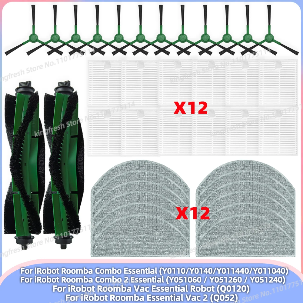 Fit For iRobot Roomba Combo Essential / 2 Essential, Roomba Essential Vac 2 Parts Main Roller Side Brush Hepa Filter Mop Cloth