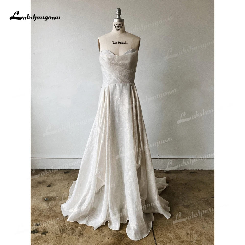 Botão traseiro sem mangas das mulheres plissado a linha vestido de casamento, Boho vestidos nupciais, querida sexy, varrer