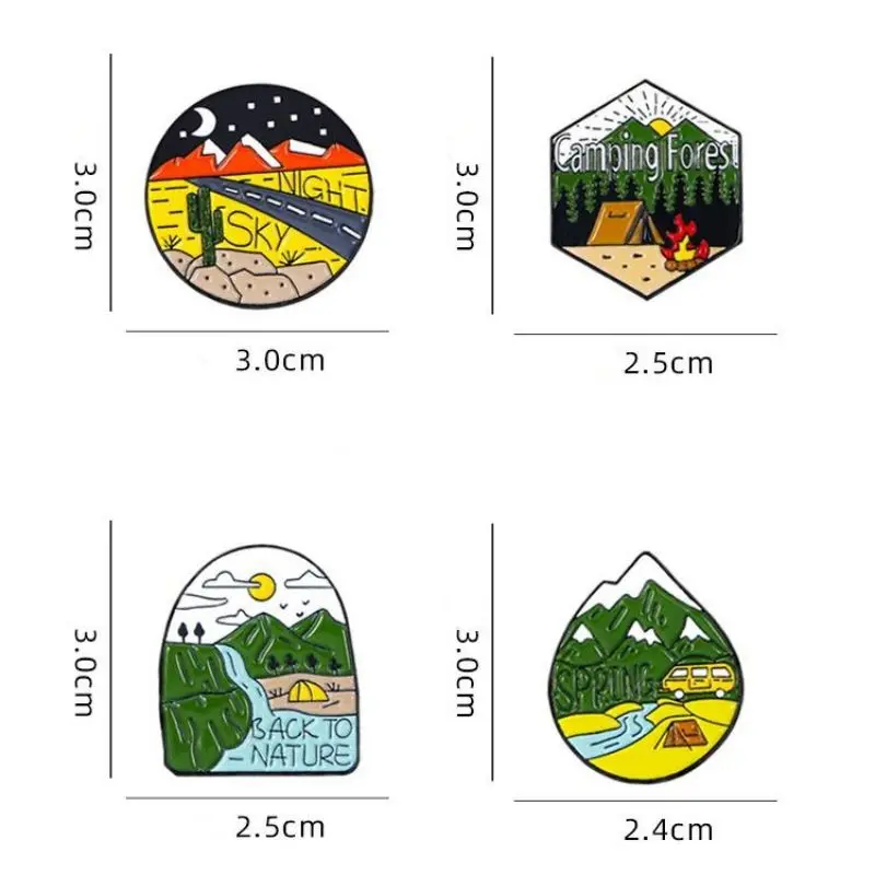 Spilla smaltata in lega da viaggio da campeggio Mountain Back To Nature Sky Night Forest accessori per abbigliamento zaino Badge spille da bavero