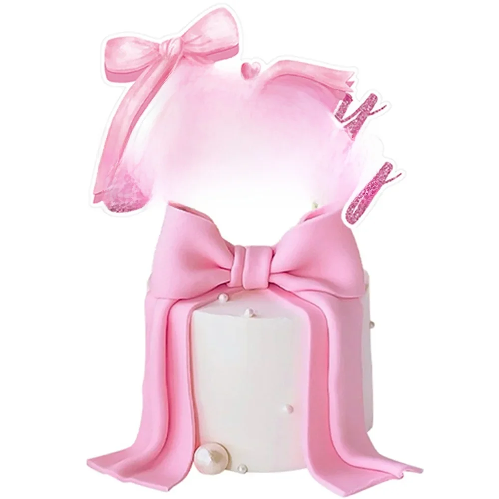 Kokardki do dekoracji ciast Różowa kokardka Happy Birthday Cake Toppers Girls Baby Shower Women Pink Coquette Themed Birthday Party Supplies — zdjęcie 2