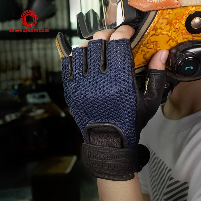 

UGLYBROS мотоциклетные перчатки с половиной пальца, летние дышащие ретро винтажные кожаные мото перчатки без пальцев для мужчин и женщин, мото Guantes