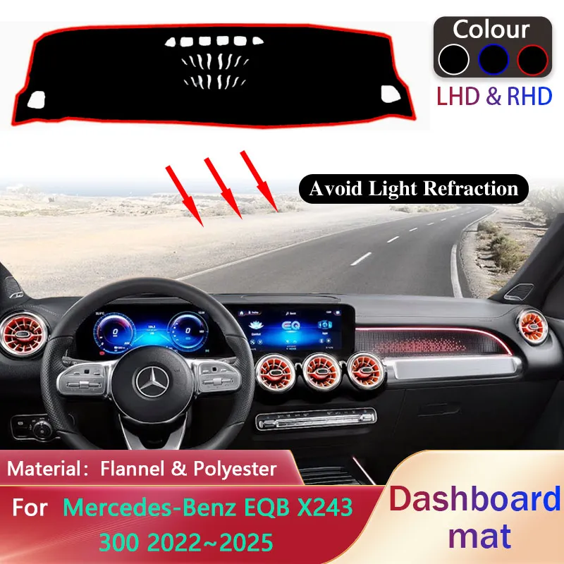 

Накладка на приборную панель автомобиля для Mercedes-Benz EQB X243 300 2022 ~ 2025, противоскользящий коврик, солнцезащитный коврик, коврик для приборной панели, аксессуары для ковров