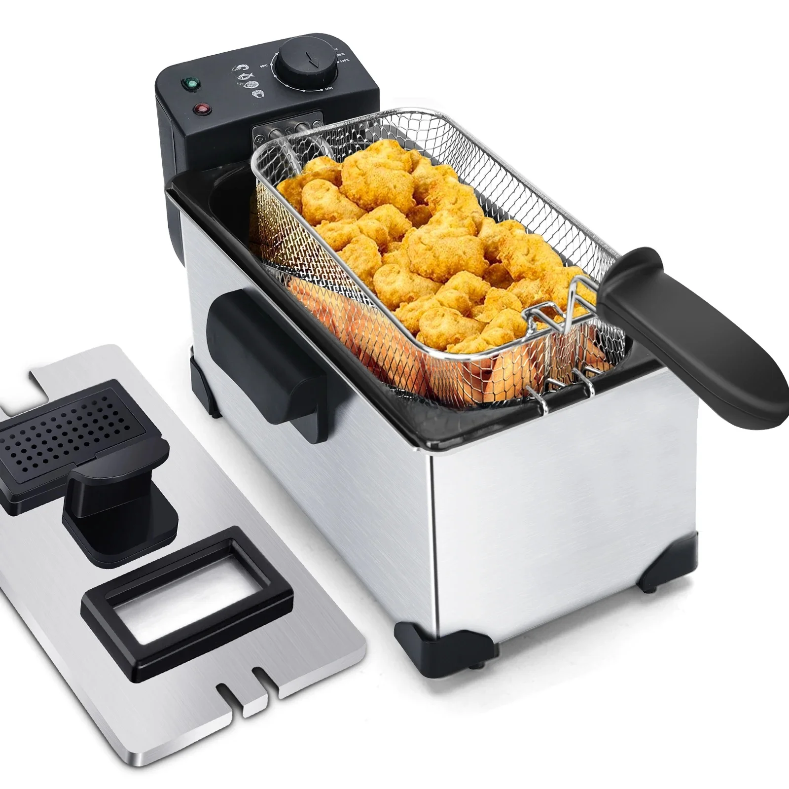 Aigostar Fritteuse 3L， 2200 W， Transparenter Deckel， Herausnehmbare Innenpfanne， Einstellbarer Thermostat， Wedelstahl， BPA-frei