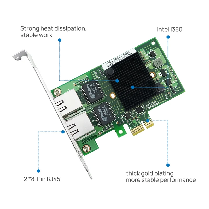 LR-LINK 9222PT 10/100/1000 Mbps scheda di rete PCI Express x1 doppia porta in rame adattatore Server Gigabit basato su Intel I350AM2