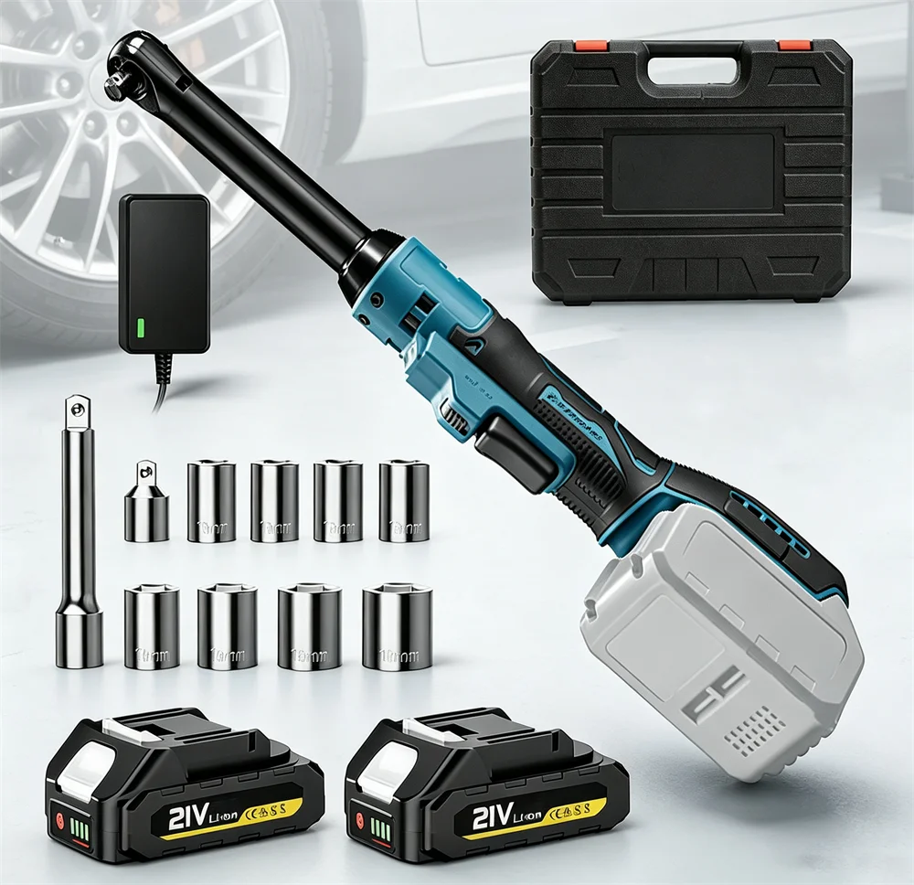 Image of 21V Bürstenloser Elektrischer Ratschenschlüssel 3/8" Kabelloser Elektroschrauber 400RPM Wiederaufladbarer Winkelschlüssel Autoreparaturwerkzeug für Makita-Akkus