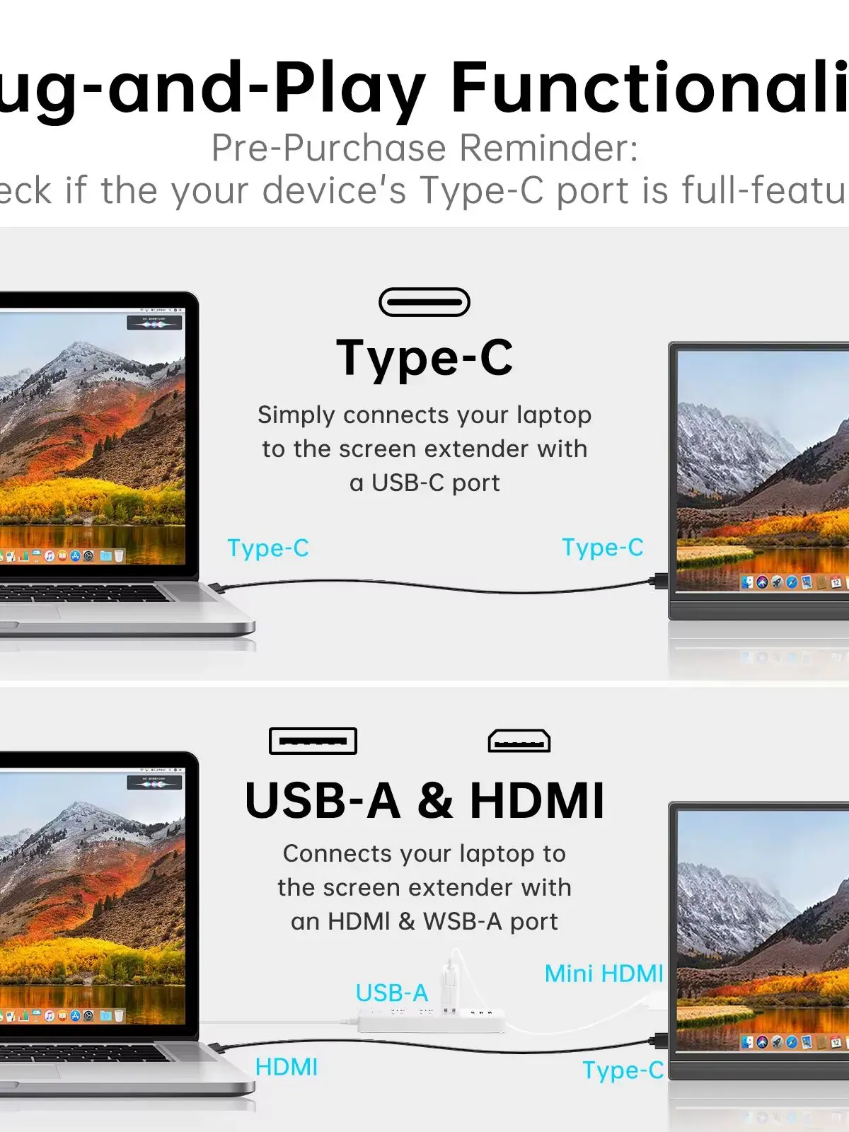 15.6 Inch Portable Monitor 1920x1080P Extend Display IPS LCD Panel Penhole Stand VESA USBC Mini HDMI Mobile Display