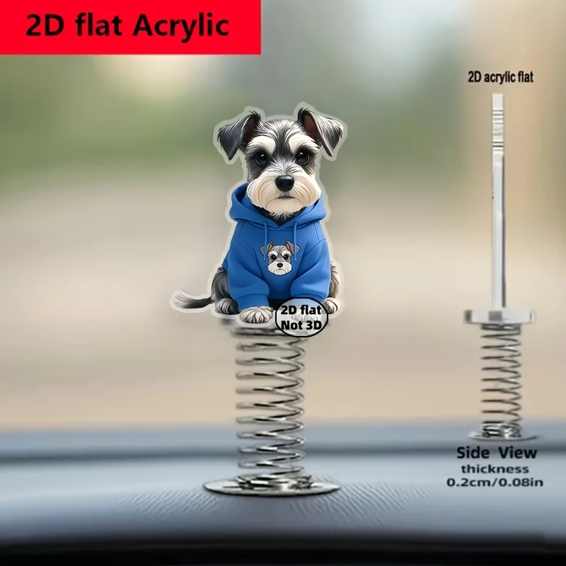 Pack of 4 2D Flat Acrylic Car Decorations, Featuring a Cute Small Schnauzer Dog Design, Wearing a Blue Hoodie with the Same Schnauzer Print on It — This Is a Dynamic Car Decoration Suitable for Home or Office Decor, and Also Makes a Great Gift for Friends and Loved Ones