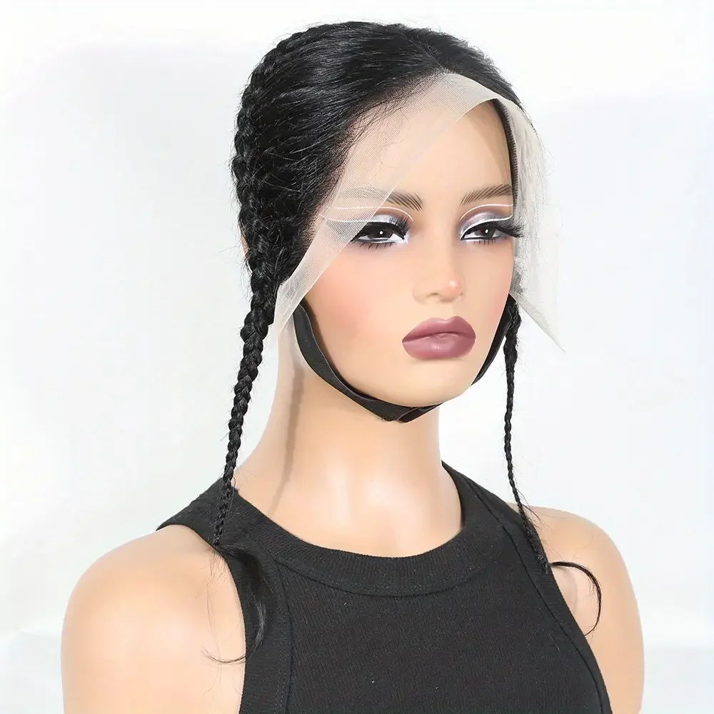 13X4 Wig Rambut Manusia Remy Brasil 100% Frontal Renda Transparan dengan Kepang Wig Rambut Lurus dengan Rambut Bayi untuk Wanita