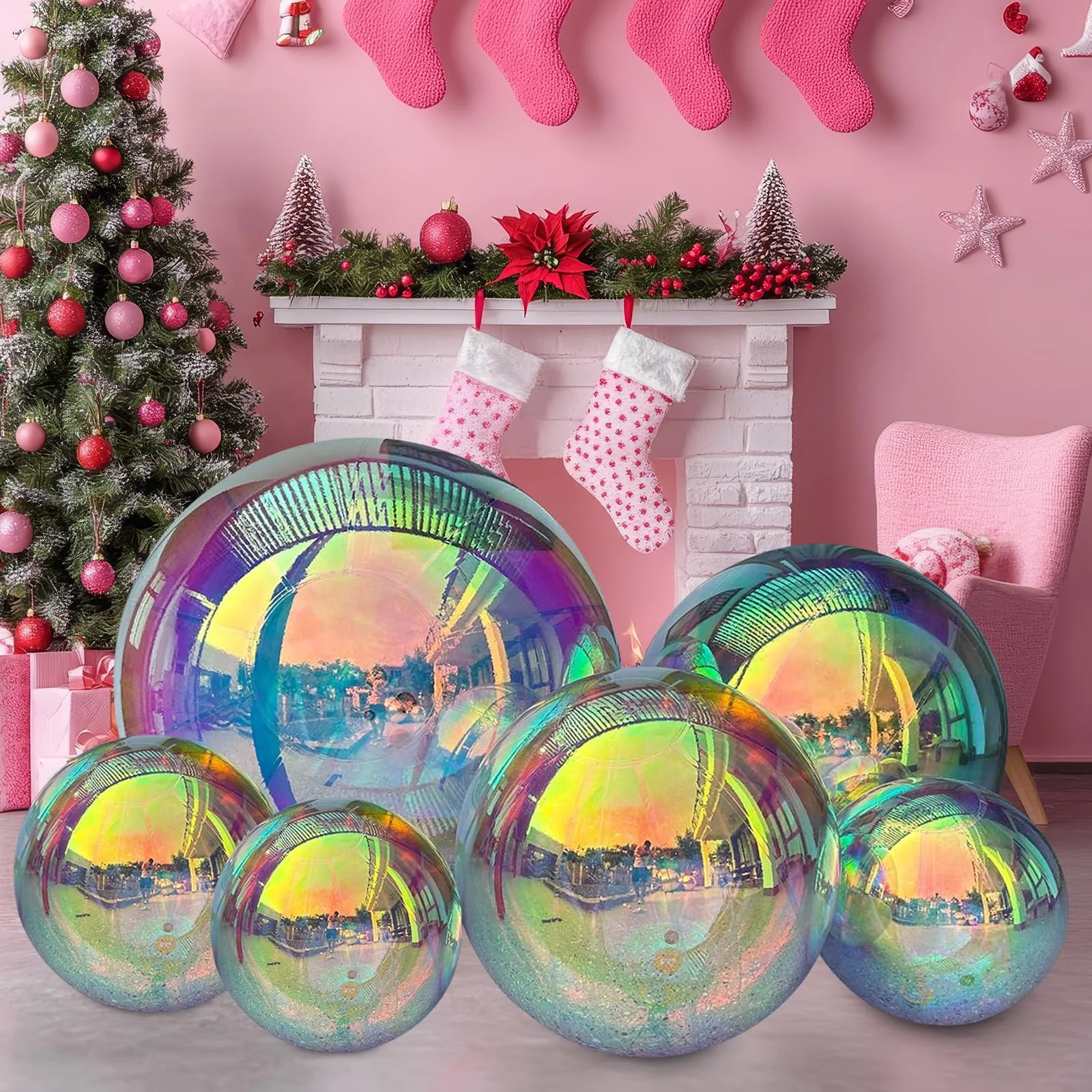 6-teiliges Set schillernde aufblasbare Spiegelkugel, große glänzende Kugeln, luftdichter riesiger Spiegelballon, PVC, versiegelte Kugel für Party-Dekoration