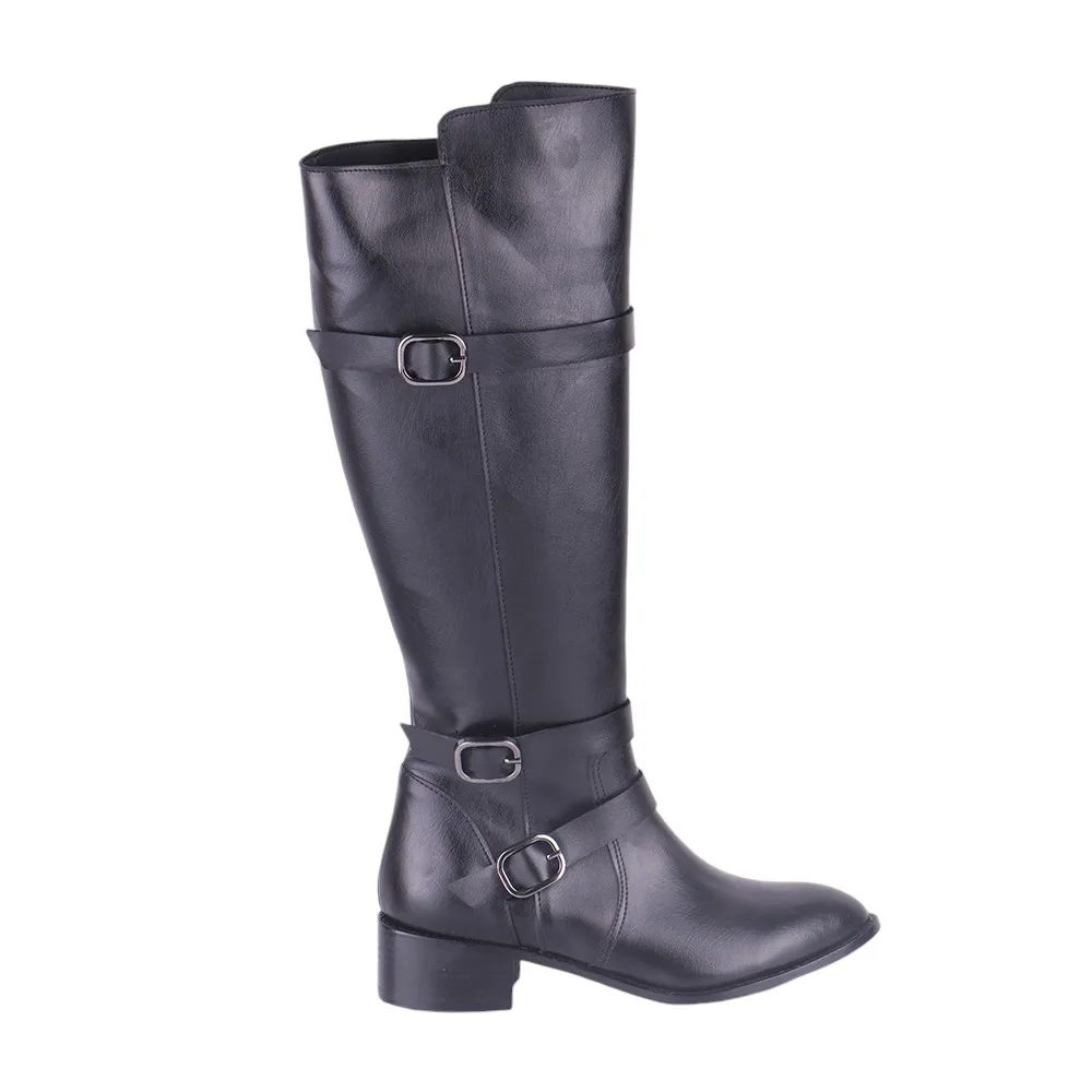 Botas con cremallera para mujer, zapatos de tacón bajo con hebilla y Punta puntiaguda, color negro, Invierno