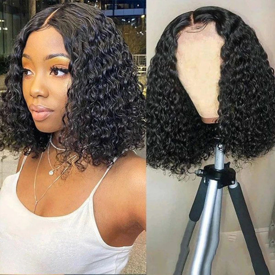 Deep Wave Short Bob Wig Curly 13x4 Human Hair Wigs for Black Women PrePlucked Transparent Frontal Wig Brazilian Remy Lace Wig