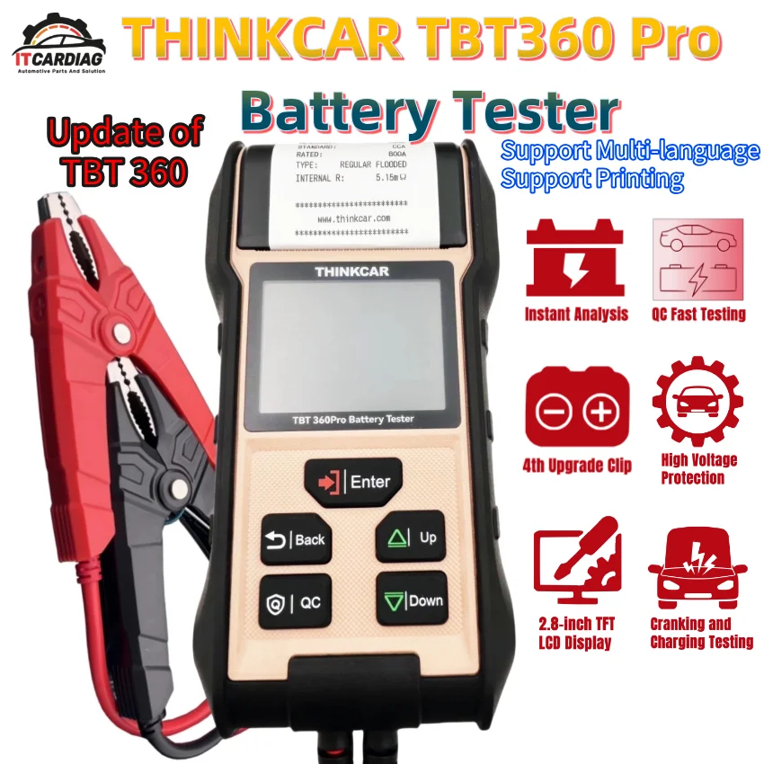 THINKCAR TBT 360 Pro Battery Tester LCD Display Support Printing Charging Starting System Test Multi-Language Update of TBT 360