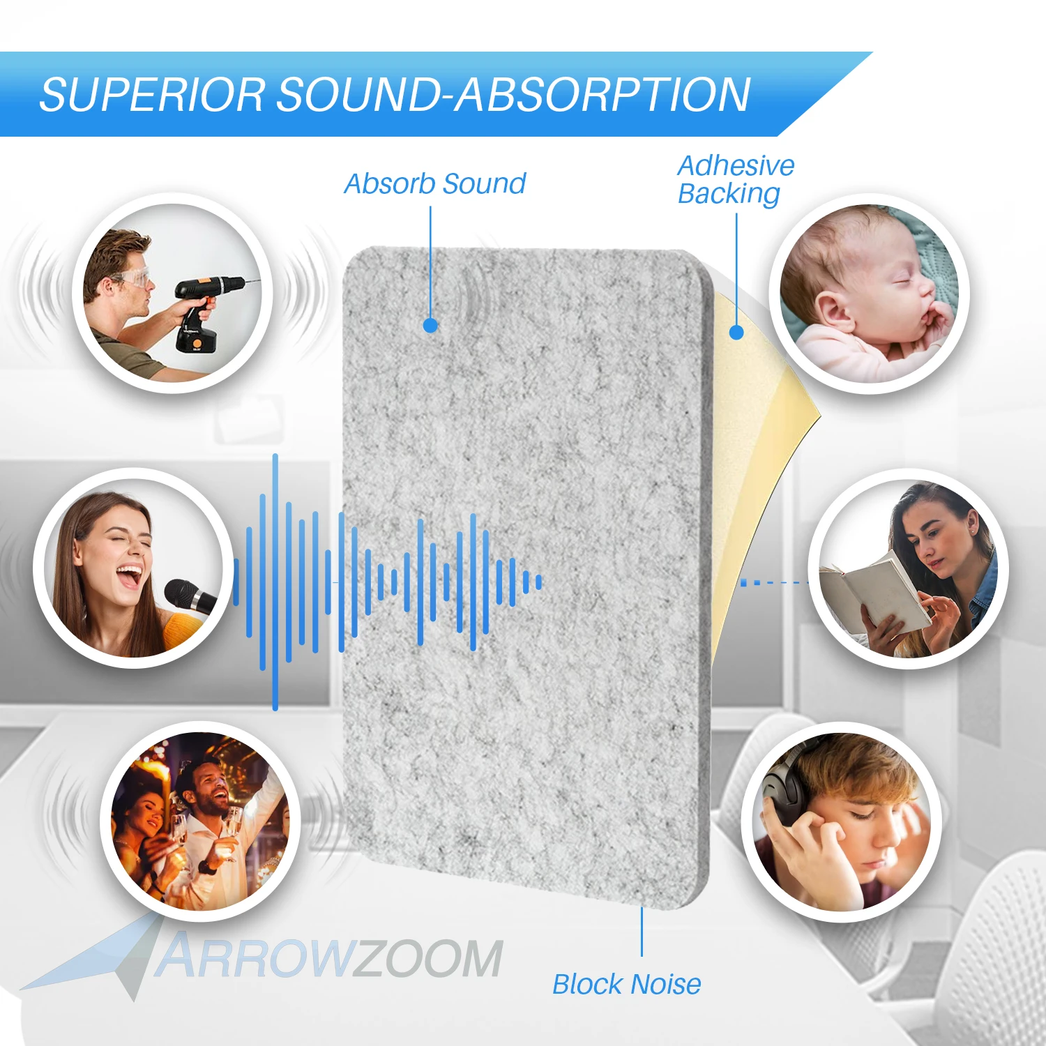 Arrowzoom Self Adhesive Sound Deadening Soundproofing Sound Absorption Polyester Fabric Panel KK1261