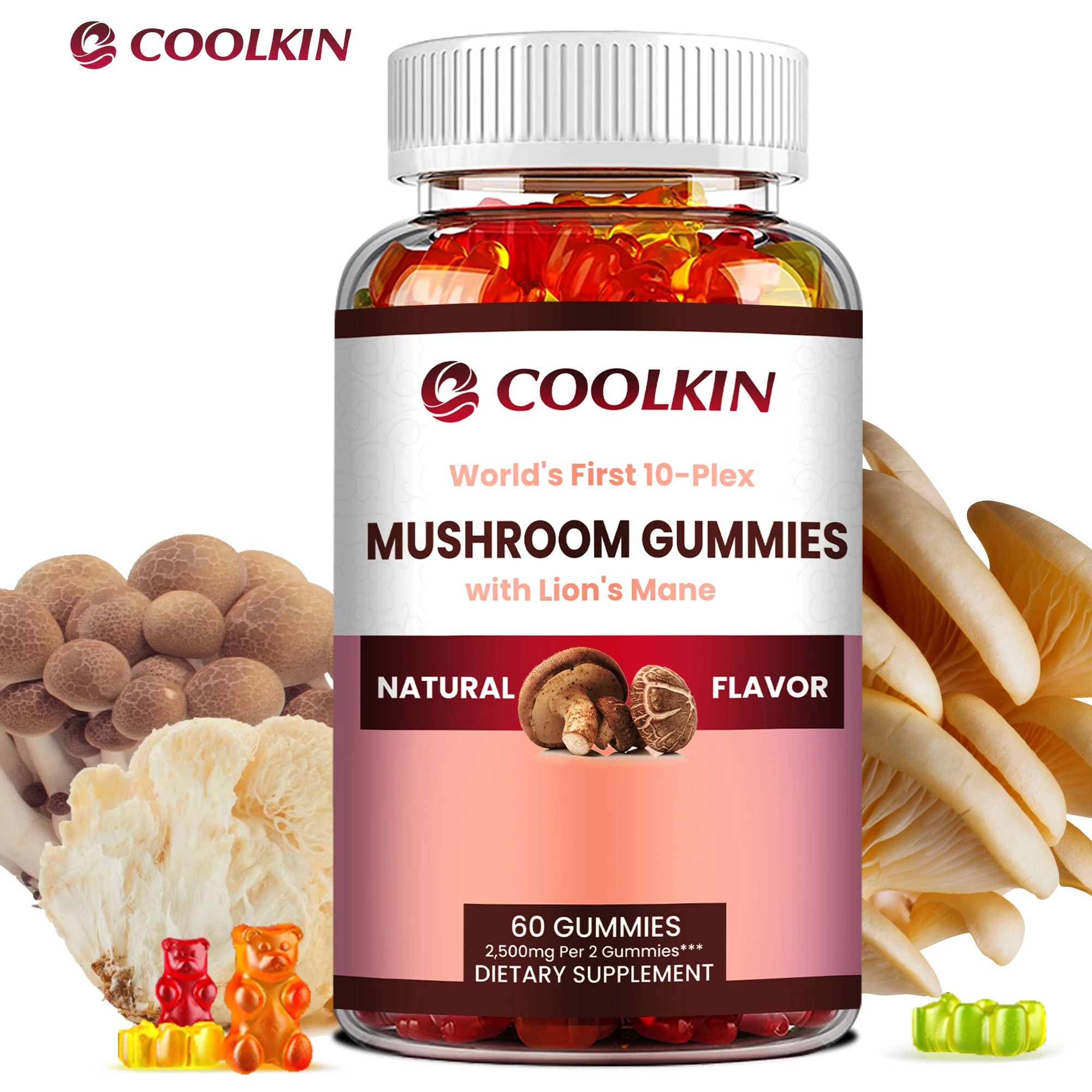 Mushroom Gummies - Enhance Brain Function, Helps with Concentration, Memory, Stress Relief, and Mood Improvement - 60 Gummies