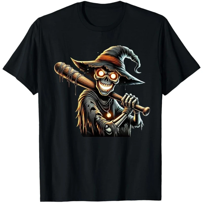 

Men's Cotton Retro Gothic T-Shirt Glows Effect with Witch Bat Bone Design All Season Party Wear Halloween Christmas Outfits