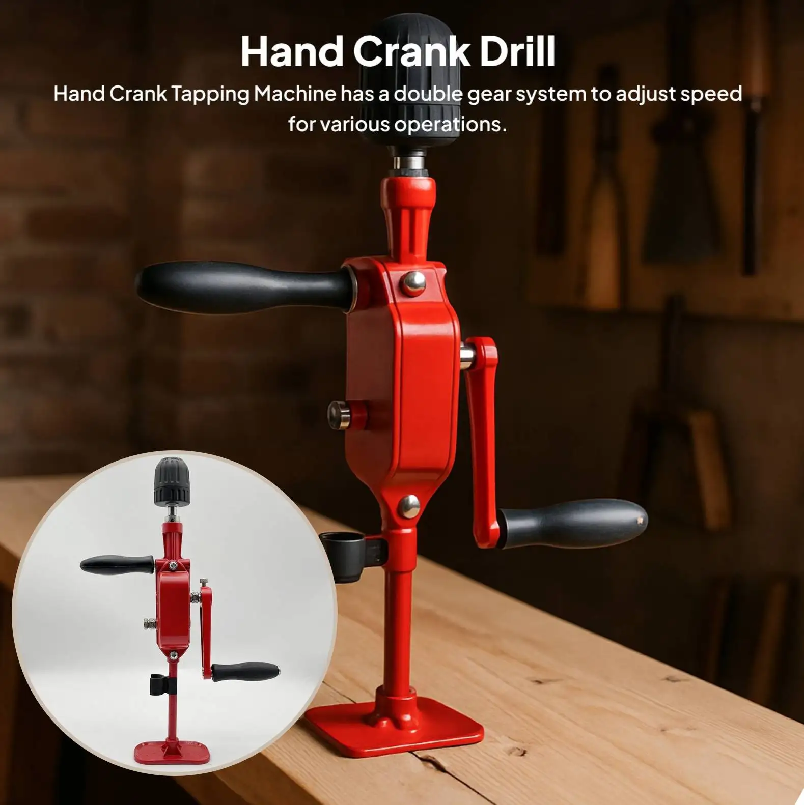 

Hand Crank Drill DIY Adjustable Speed Comfortable Hand Tool Hand Crank Tapping Machine for Professional