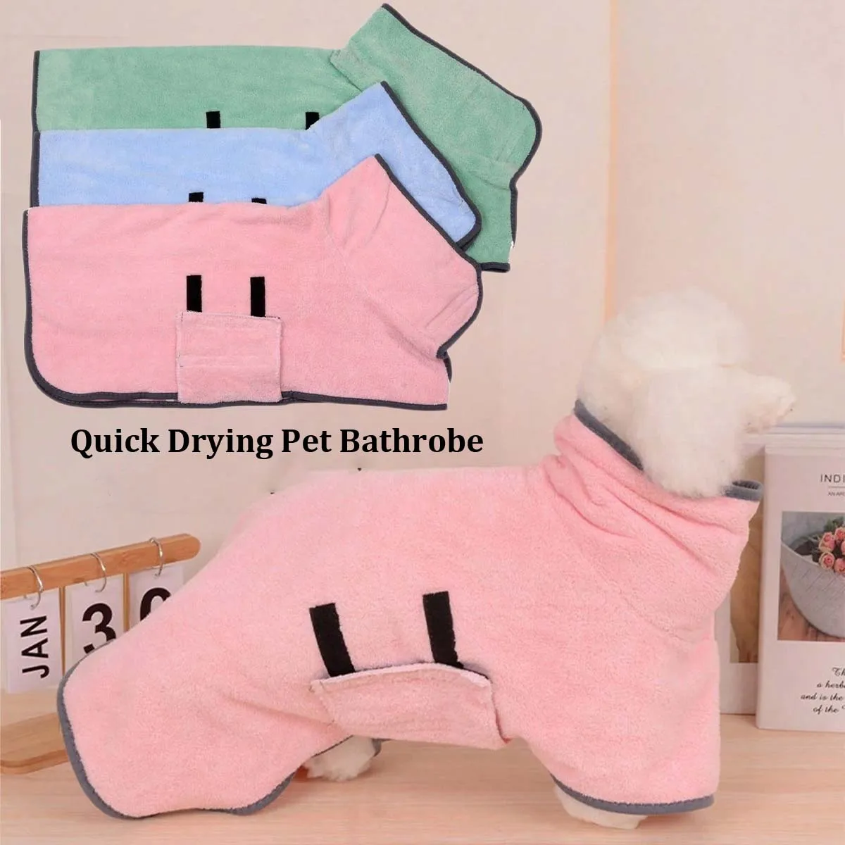 Quick Drying Pet Bathrobe Full Body Absorbent Towel Comfortable Fabric Adjustable Pets Towel Pet Bath Supplies for Cats and Dogs
