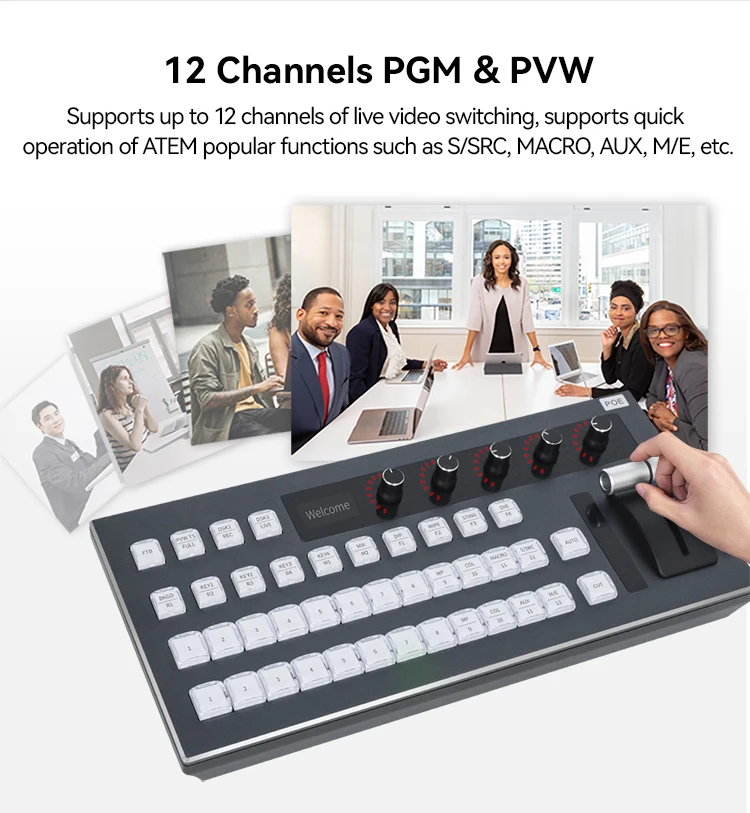 MOVMAGIC KD50 Video Mixer Controller Keyboard 12 Channel T Bar 24 Tally Support ATEM VMIX OBS Professional Live Broadcast Studio