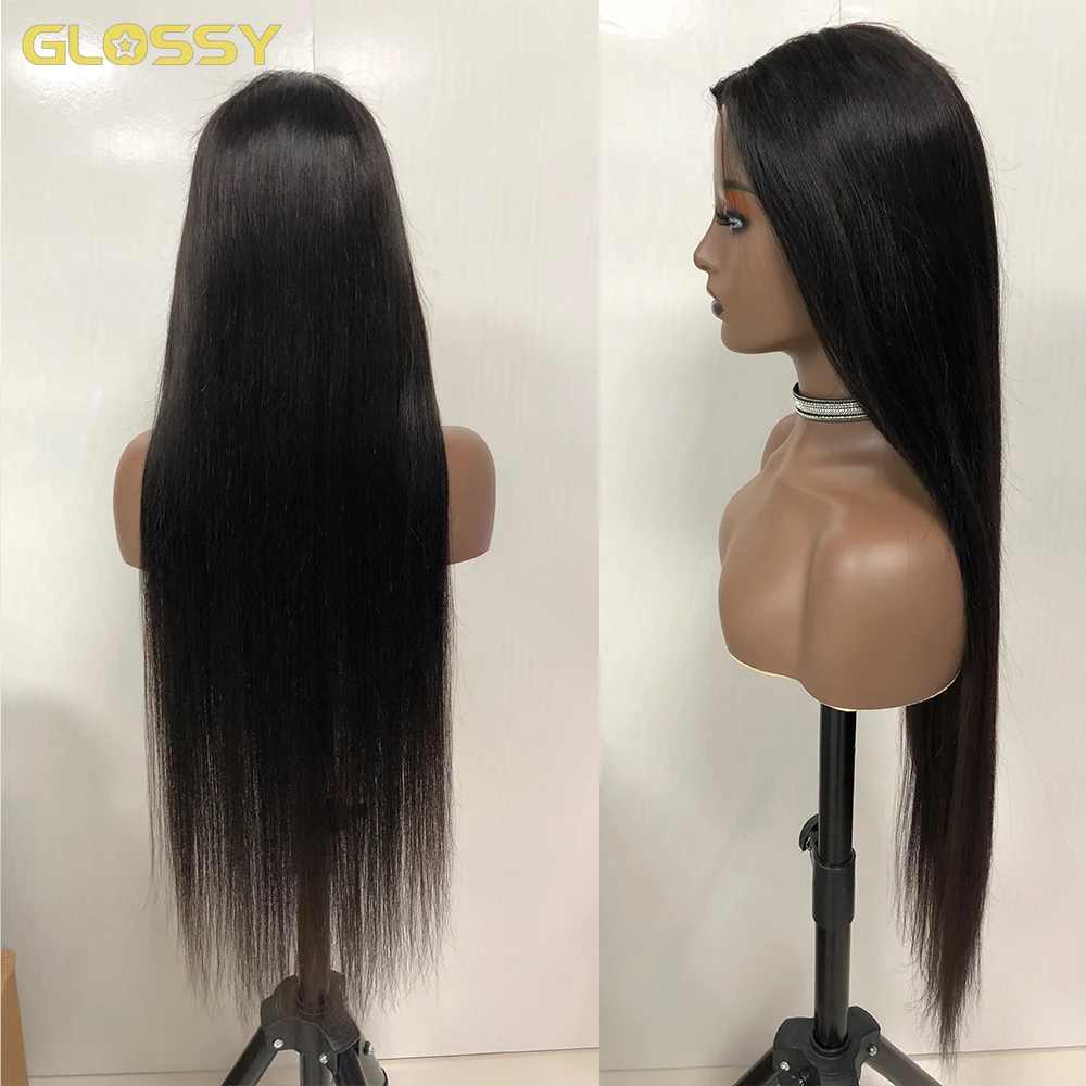 250 Density Straight V Part Wig 100% Human Hair For Women 30 34 Inch Cheap Brazilian No Glue Straight Wigs On Clearance Sale