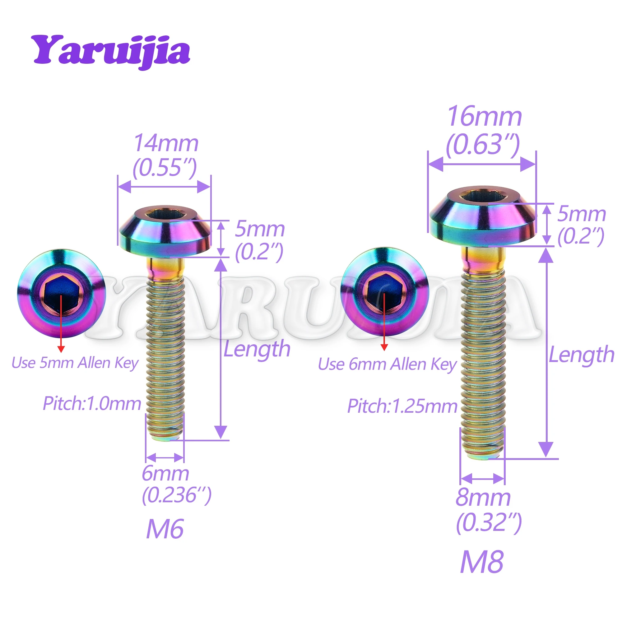 Yaruijia Titanium Bolt M6/M8x12/15/20/25/30/35/40mm Allen Key Head Screw for Bicycle Motorcycle Brake