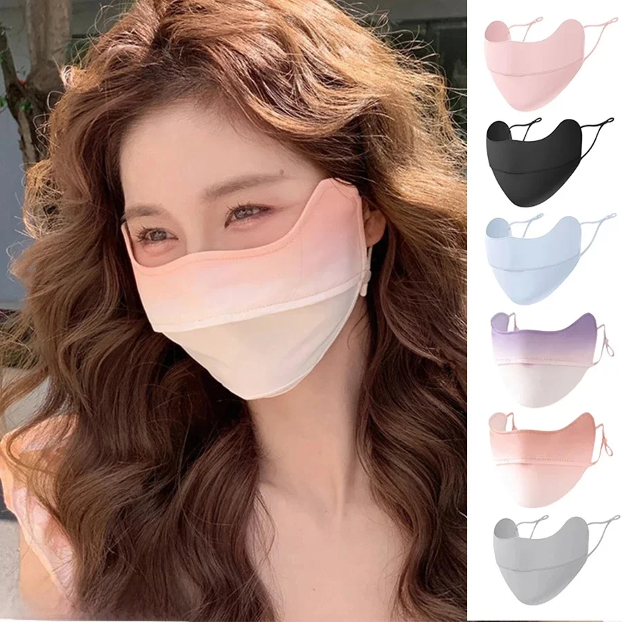 AliExpress NONE Sunblock Ice Silk Sun Mask Women Summer Adjustable Cute Fashion Gradient Color Protective Mask For Outdoor Cycling Running