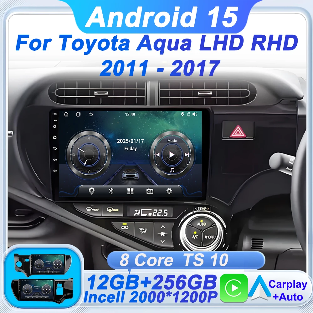 

For Toyota Aqua LHD RHD 2011 - 2017 Autoradio CarPlay Navigation GPS Car Audio Car Radio Multimedia Video Player Mirror Link RDS