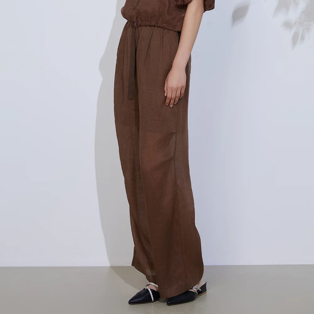 K2163W Calças femininas estilo linho ramie de alta qualidade, leves, respiráveis, pernas largas, casuais, chiques