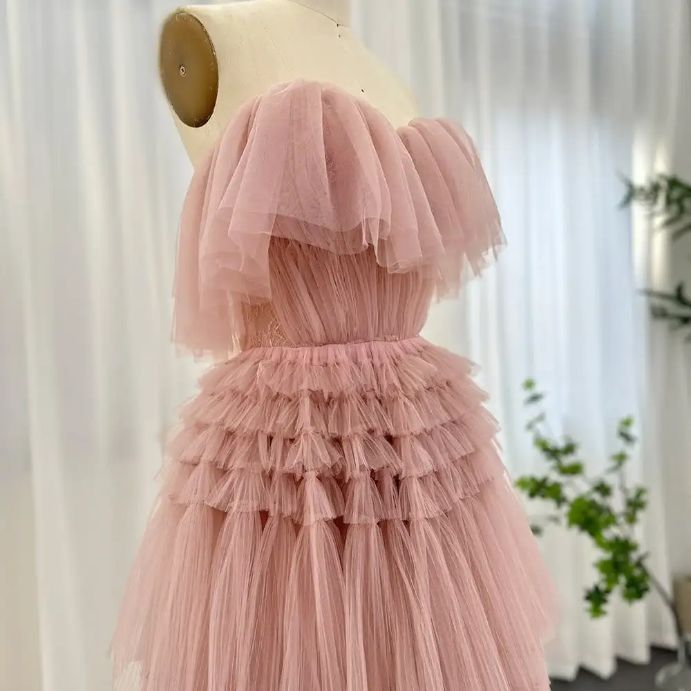 Sexy Strapless Tulle Tiered Evening Dress Gorgeous A Line Blush Pink Princess Sweep Train Prom Dresses vestidos verano moda 2024