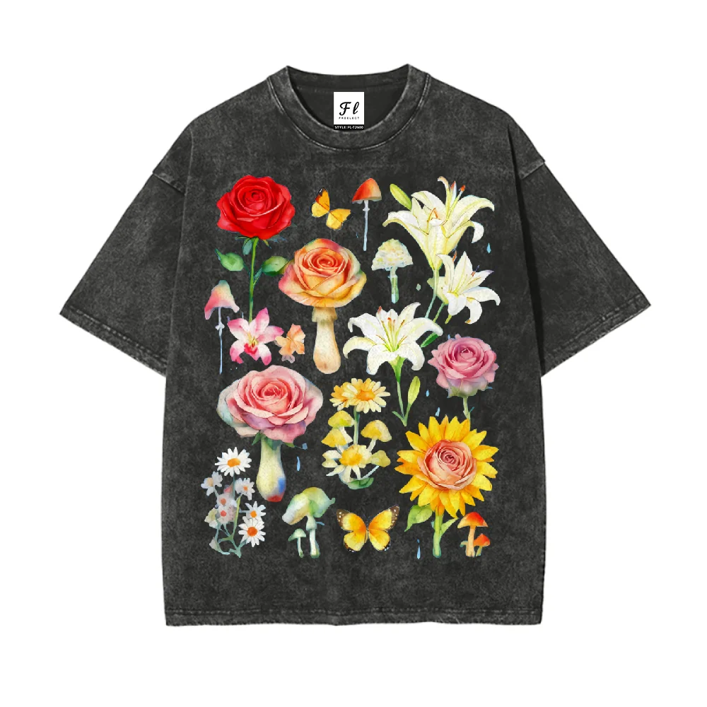 تي شيرت قطني كاجوال مطبوع عليه فراشة الفطر المائية بألوان مائية للجنسين بأكمام قصيرة تي شيرت عصري للارتداء اليومي #1